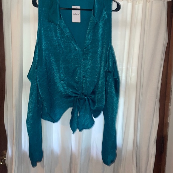 BUCKLE Willow & Root COLD SHOULDER Tie Front Top TEAL Sexy XL NWT - Picture 2 of 6
